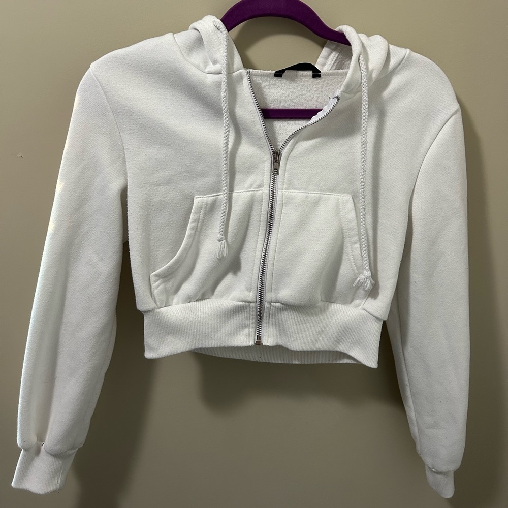 Cropped White Zip Up Jacket